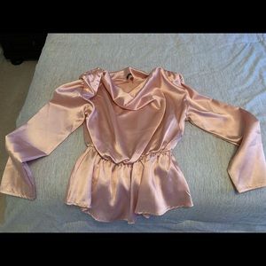 BooHoo Satin Balloon Sleeve Top